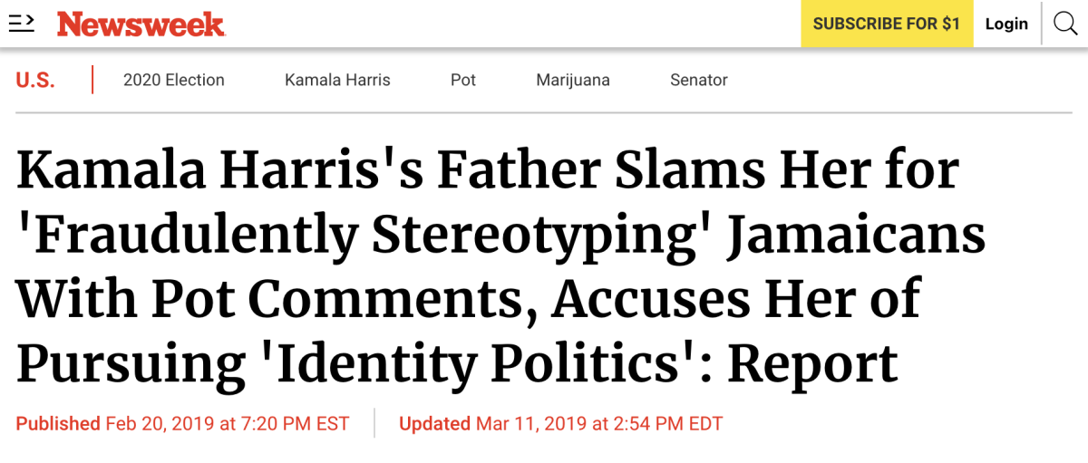 kamala harris father slams her